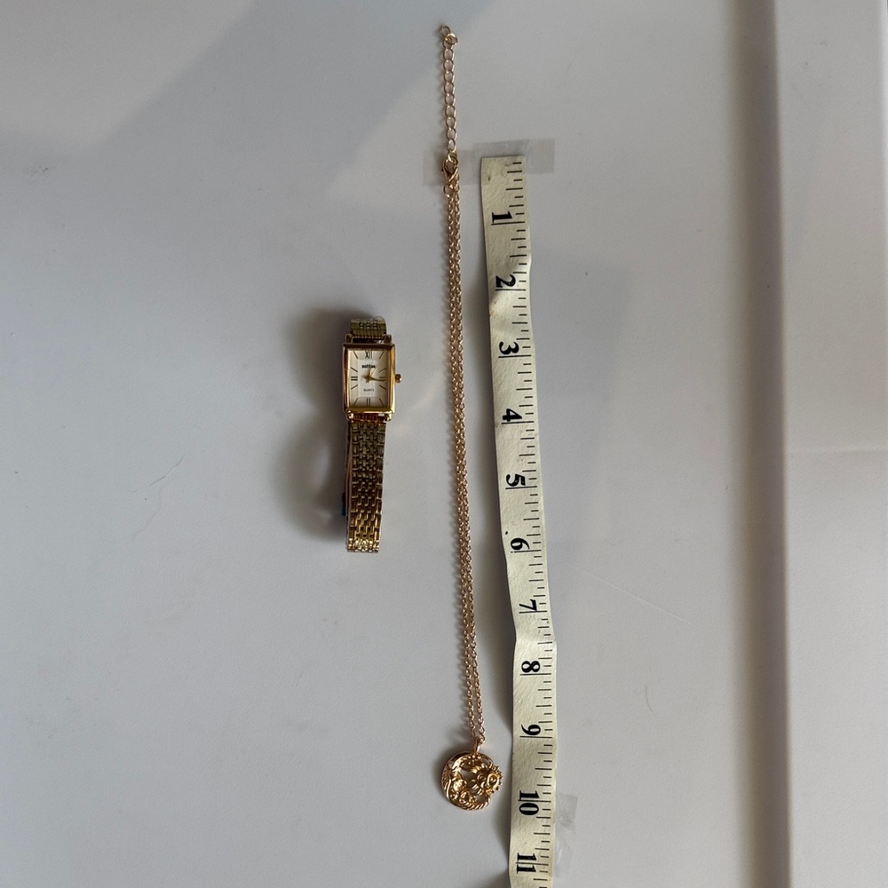 Gold Watch and Necklace Set